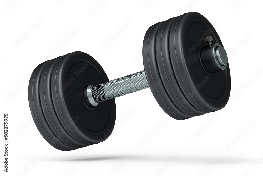 Metal dumbbell with black disks isolated on white background Metal dumbbell with black disks isolated on white background