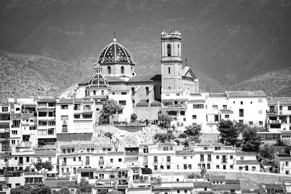 Old town of Altea in Spain with cathedral and mediterranean architecture