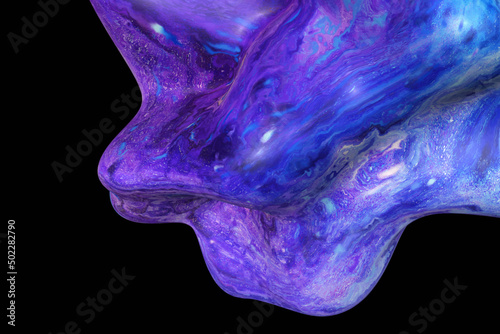 Abstract 3d twisted blue shape. Color liquid flow dynamic texture paint art