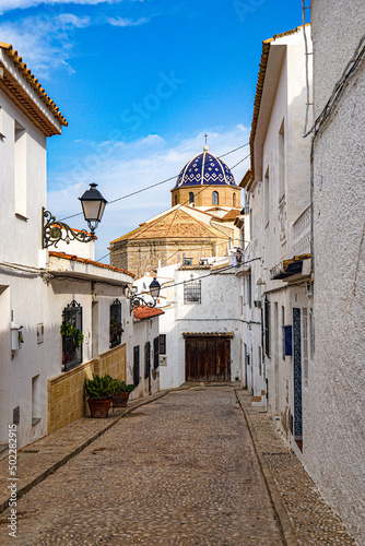 Old town of Altea in Spain with cathedral and mediterranean architecture