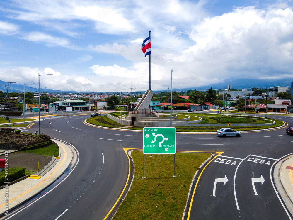 Beautiful Aerial View Of The New Flag Roundabout In Costa Rica Rotonda