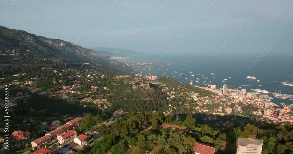 Aerial Upward Trophy Of Augustus On Mountain During Sunny Day - Monaco Aerial Upward Trophy Of Augustus On Mountain During Sunny Day - Monaco