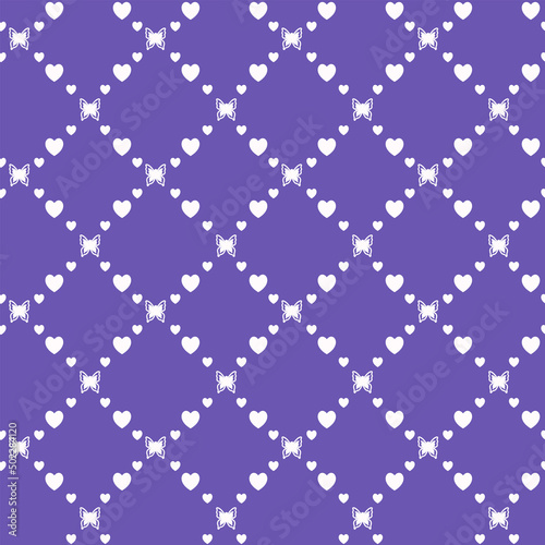 Netting abstract seamless pattern with butterflys and hearts. Cute grid Y2K background. Nostalgic 2000s vector print. Retro girly lattice backdrop 1990s style