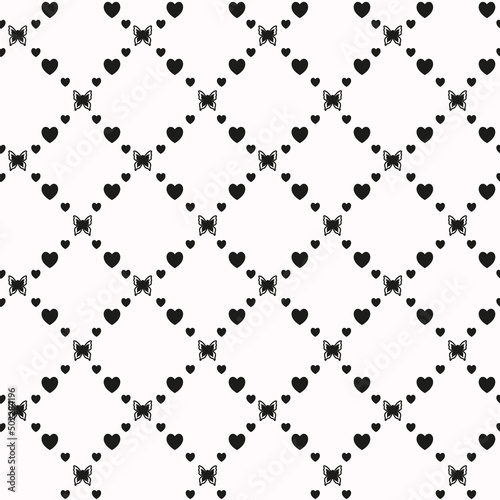 Netting abstract seamless pattern with butterflys and hearts. Cute grid Y2K background. Nostalgic 2000s vector print. Retro girly lattice backdrop 1990s style © Evgeniya Khudyakova