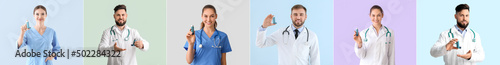Set of doctors with inhaler...