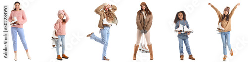 Set of happy young women an...