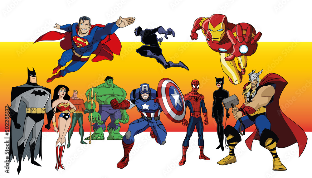 Vector Superheroes set with marvel studios and DC comics silhouettes Stock  Vector