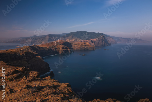 Point of Saint Lawrence - the easternmost point of the Portugese island of Madeira. The headland is a nature reserve - stuning rock formations with blue waters around. October 2021. Long exposure shot © Сергій Вовк