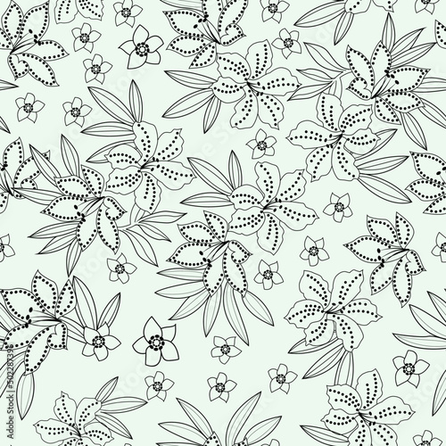 Monochrome floral pattern seamless. Vector illustration for textile industry.