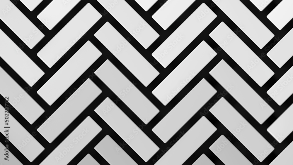 Abstract white and black zigzag background; herringbone pattern structure; geometrical background with rectangles; 3d rendering, 3d illustration Abstract white and black zigzag background; herringbone pattern structure; geometrical background with rectangles; 3d rendering, 3d illustration
