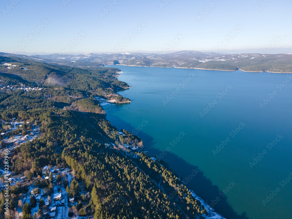 Aerial winter view of Iskar Reservoir, Bulgaria