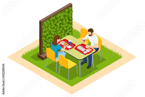 Isometric Fast Food Court, Restaurant Interior, Catering, Shopping Mall