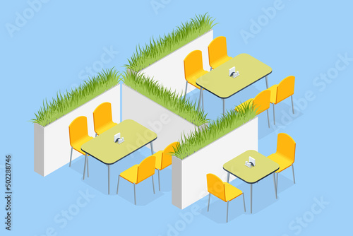 Isometric Fast Food Court, Restaurant Interior, Catering, Shopping Mall