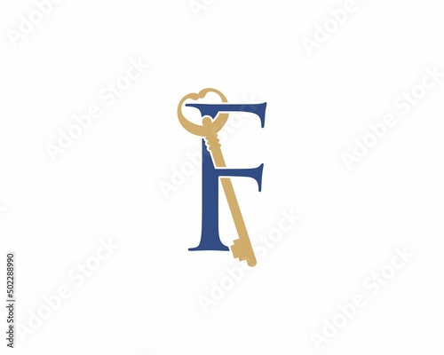Letter F With old Key Logo Vector 001