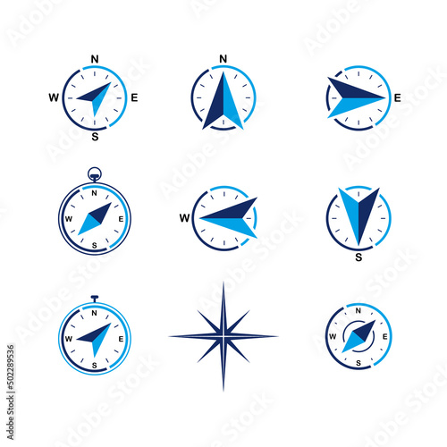 Compass, tourism and travel related icons. thin vector blue icon set.