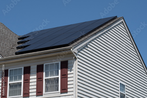 Modern house roof with solar panels