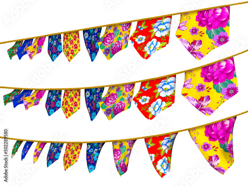 3d Flags, Festa Junina Illustration with Party June Festival Design and layout for Greeting Card or Holiday Poster. Festive Typographic photo