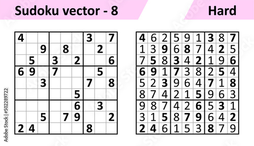 Sudoku game with answers. Hard complexity. Simple vector