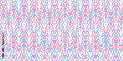 Rainbow wave vector seamless pattern, chinese pastel backround, cartoon japanese tender print. Abstract repeat illustration