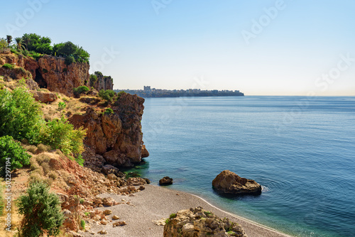 Amazing rocky shore and the Mediterranean Sea in Antalya, Turkey