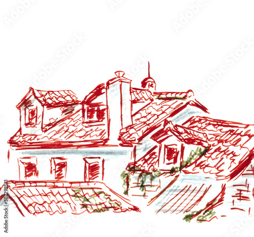 Wallpaper Mural rooftops of mediterranean city, split, croatia, travel sketch Torontodigital.ca