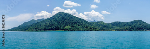 Mountains and jungle of Koh Chang island in eastern Thailand from an approaching boat