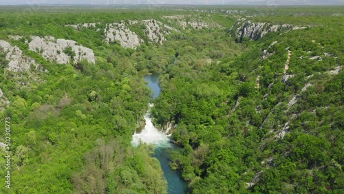 Aerial view of Bilusica buk waterfall in Krka National Park, Croatia photo