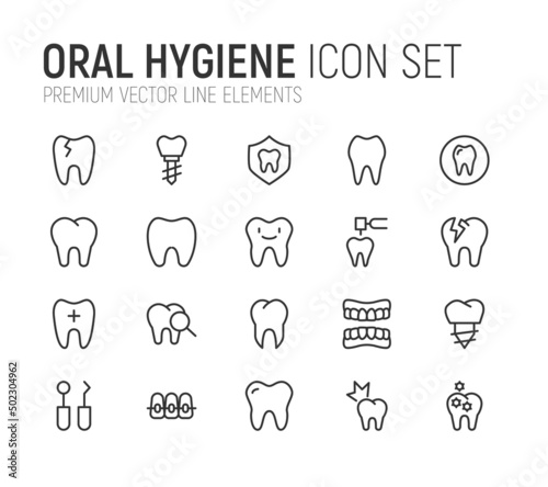 Simple line set of oral hygiene icons.