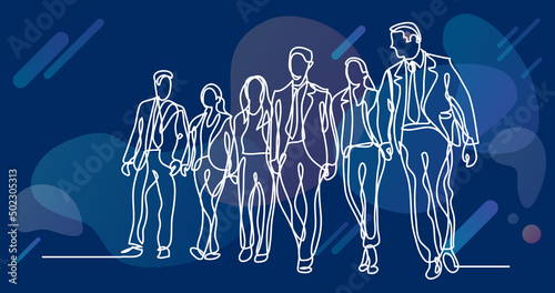 one line drawing of business team walking