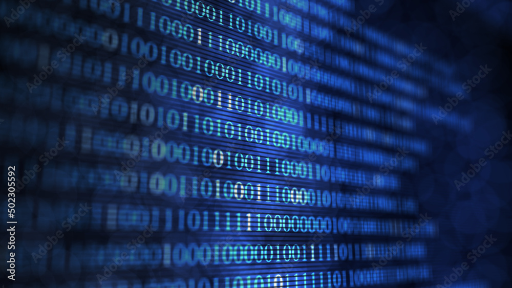 Stream of numbers, modern blue digital background. Virtual reality, abstract matrix background. Data flow. Data processing, cyber security. 3d illustration