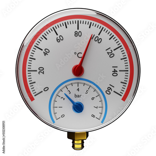 3d illustration of a round barometer with markings up to 160 on a white isolated background