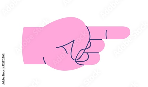 Hand with index finger pointing, aiming, indicating right icon. Forefinger showing direction, directing there. Arm pointer choosing. Flat vector illustration isolated on white background