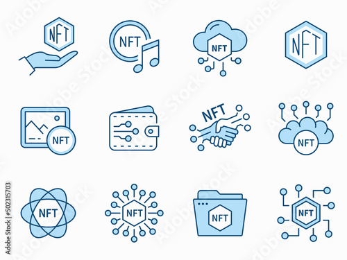 NFT icon set. Collection of token, crypto, currency and more. Vector illustration.