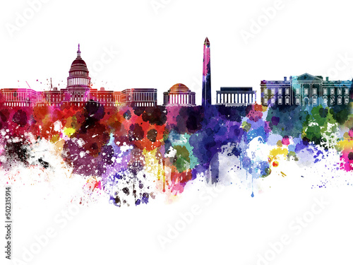 Washington skyline in watercolor