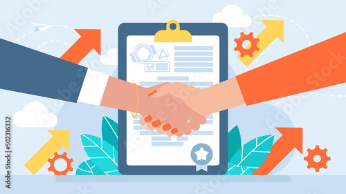 Handshake two women. Handshaking meeting agreement. Handshake of business people partners businesswomen. Women's hands. The handshake is a sign of support, cooperation. Vector business illustration