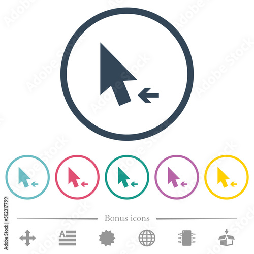 Arrow cursor left solid flat color icons in round outlines photo