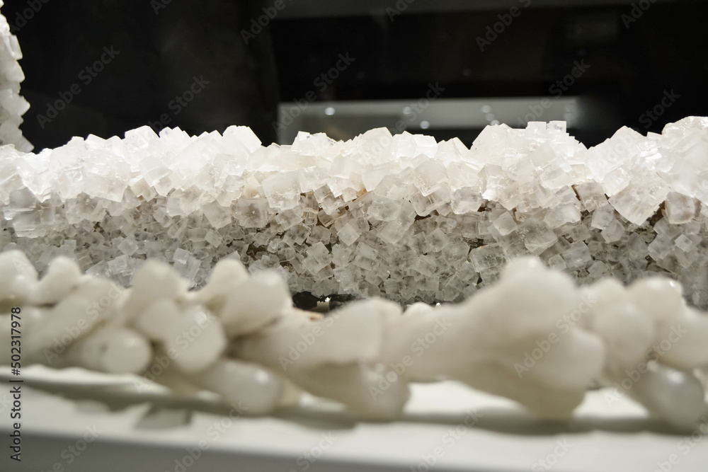 Salt crystals cluster. Salt crystals growth. Salt crystallization. Mine rock salt chunk. High quality photo Salt crystals cluster. Salt crystals growth. Salt crystallization. Mine rock salt chunk. High quality photo