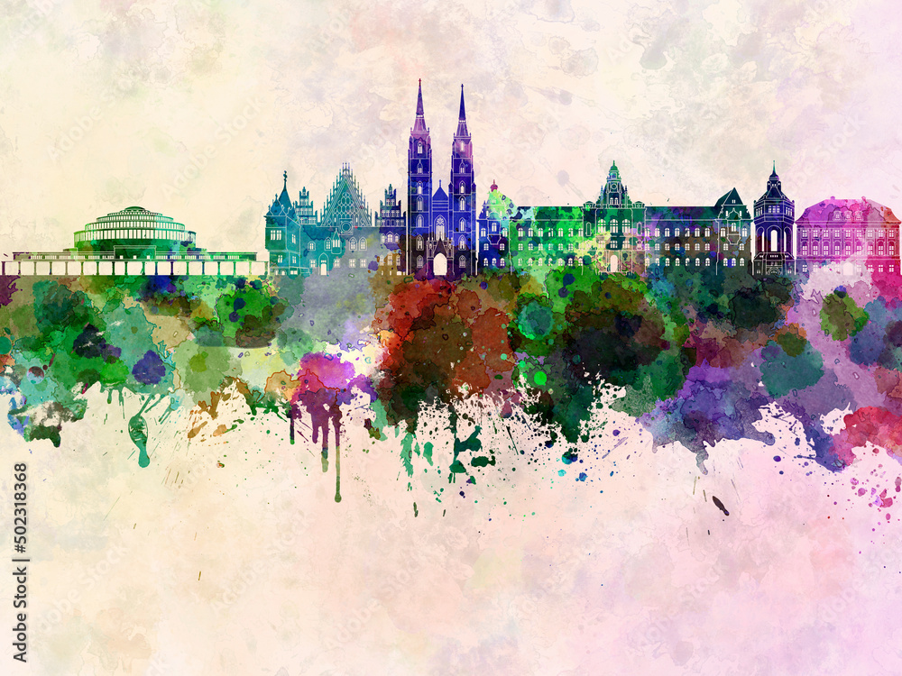 Wroclaw skyline in watercolor background