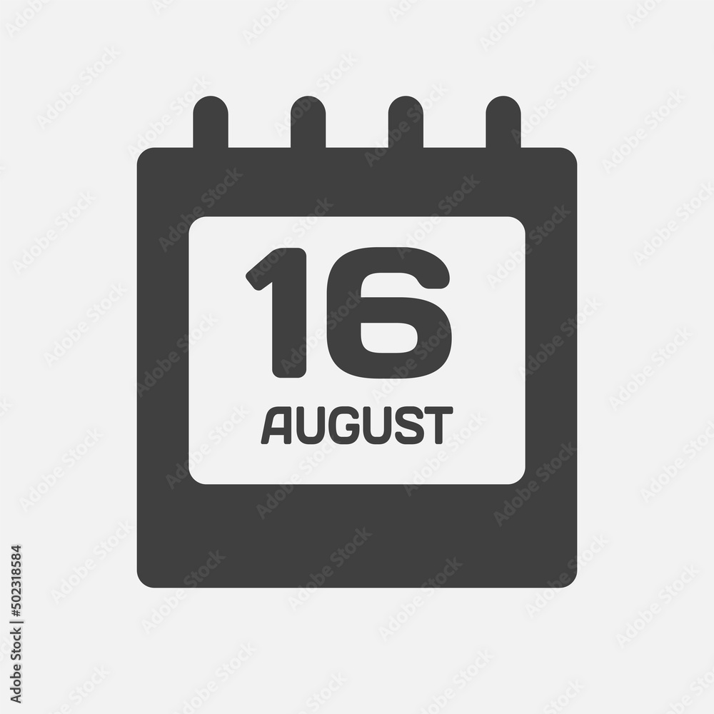Icon day date 16 August, template calendar page Icon day date 16 August, template calendar page
