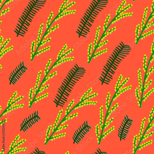 Seamless pattern with mimosa flowers and leaves