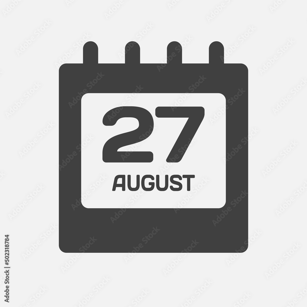 Icon day date 27 August, template calendar page Icon day date 27 August, template calendar page