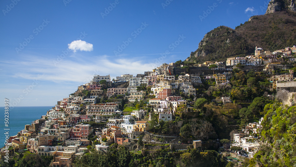 Beautiful panorama of Positano city at Amalfi Coast in Italy