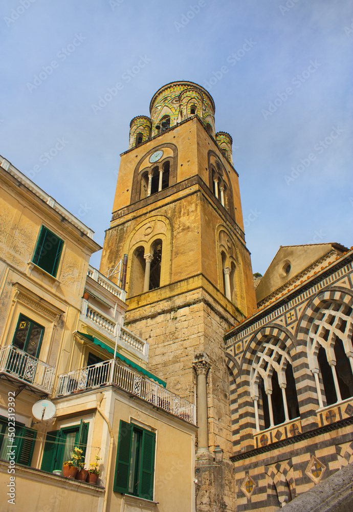 Bell tower of Cathedral of Saint Andrew (Duomo di San Andreas) in Amalfi on Italy's Amalfi Coast