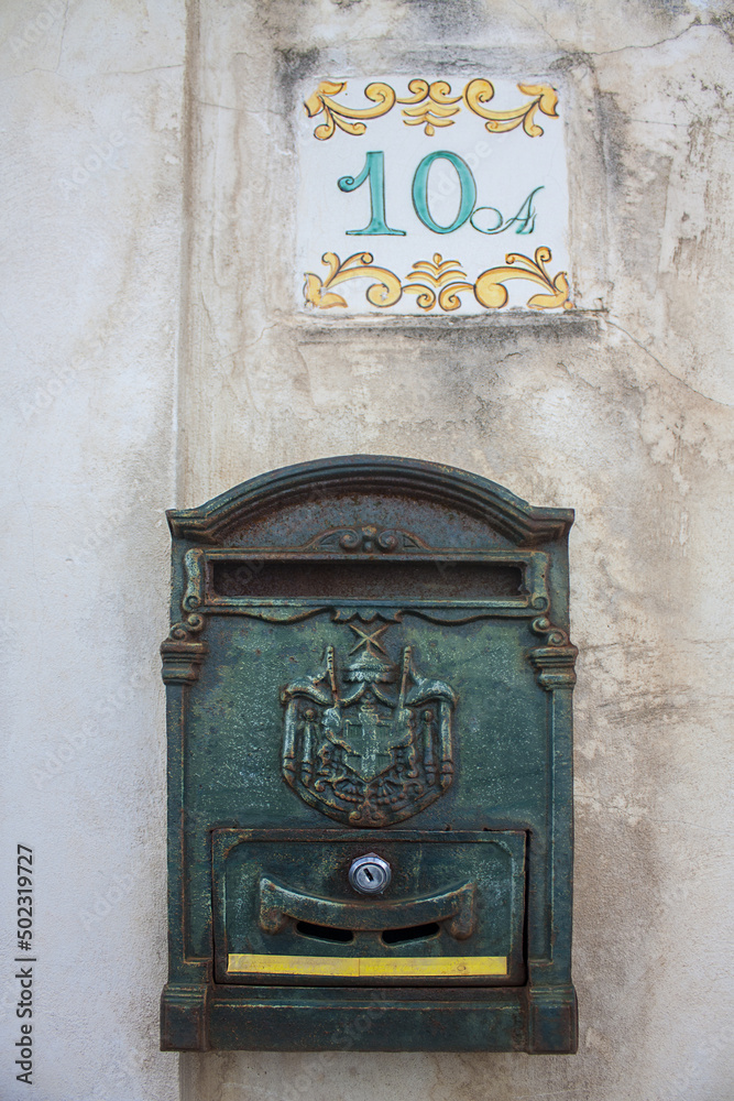 Wall with mailbox and house number in Amalfi Wall with mailbox and house number in Amalfi