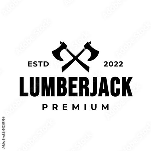 wooden axe, ax icon, lumberjack logo vector illustration