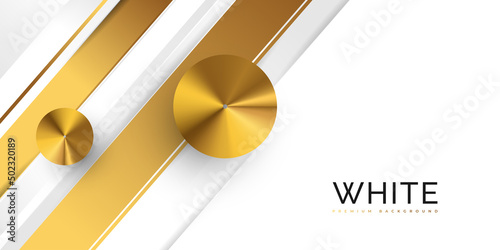 Luxury White and Gold Background with 3D Gold Circles. Elegant Premium Background for Award, Nomination, Ceremony, Formal Invitation or Certificate Design