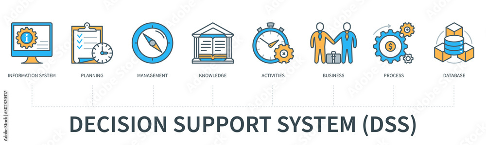 Decision support system infographics in minimal flat line style