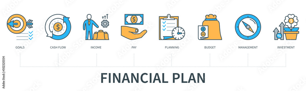 Financial plan infographics in minimal flat line style Financial plan infographics in minimal flat line style