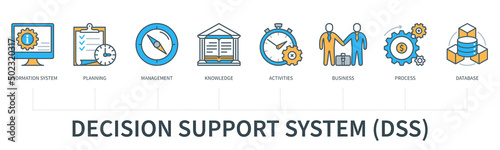Decision support system infographics in minimal flat line style