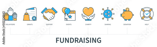 Fundraising infographics in minimal flat line style